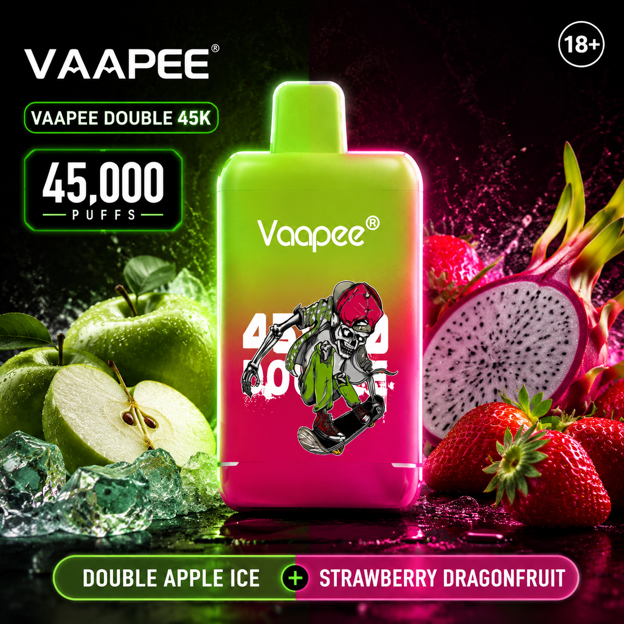 VAAPEE DOUBLE 45K Double Apple Ice + Strawberry Dragonfruit display artwork